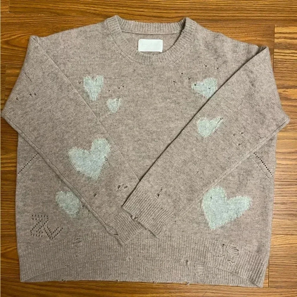 NWT Zadig & Voltaire Markus Heart Destroyed Cashmere Sweater Pink M - Picture 7 of 13
